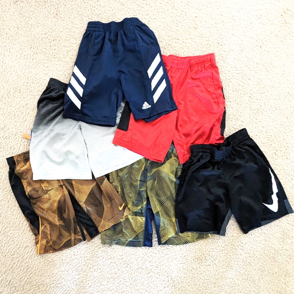 Boys lot of shorts 6 pairs of Nike Adidas Tek Gear And 1 Size 10-12